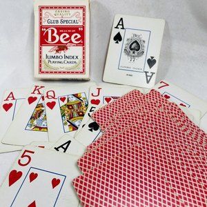 1 Deck Bee Casino Jumbo Index Standard Poker Playing Cards Red No 77 Cambric